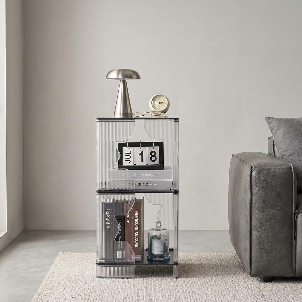 MUKAI Side Tables Set of 2 End Table with 3 Storage Shelve Transparent Bedsid...
