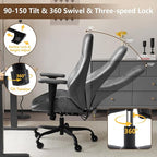 YFO Home Office Desk Chair High Back Office Rubber Chair Casters Ergonomic Computer Chair with Lumbar Support Adjustable Height Rolling Swivel Chair Executive Task Armrests, Grey Leather