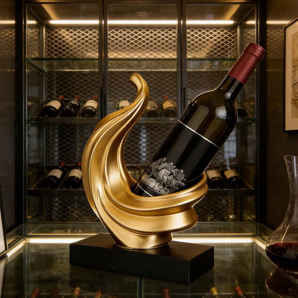AWNR Gold Abstract Single Wine Liquor Bottle Holder Gifts, Display Shelf | El...