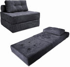 Comfy Foldable Sleeper Chair with Pillow, Supportive Memory Foam, Plush Corduroy Fabric, Cozy Floor Couch, Versatile Convertible Mattress for Bedroom/Living Room/Guest/Office, Dark Grey