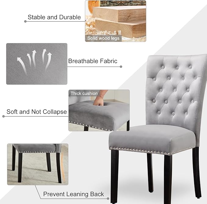 Velvet Dining Kitchen Chair Set of 4, Parsons Upholstered Dining Room Chair, ...