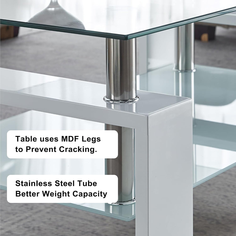 Rectangle Glass Coffee Table Set of 3,2-Tier Modern Glass Living Room Set Inc...