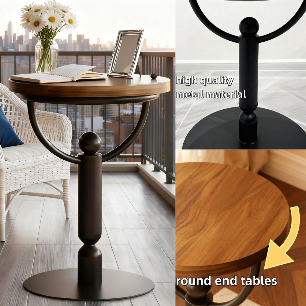 YUNMUARY-Modern Side Tables Living Room, Black Round End Table, Mid Century E...