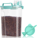 Pet Dog Cat Food Storage Container 5 to 7 lbs with Can Cover and Mixing Spoon, Airtight Travel Pet Food Storage Dispenser with Easy-pouring Spout & Cup, Kibble Dog Treat Bird Seed Container -Cyan