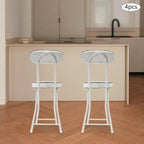 4Pcs Folding Stool with Back Cushioned Padded Folding Stool Portable Bar Stool Collapsible Counter Height Chair for Kitchen Island Home Office Camping Fishing Hiking 18.9Inch Height (White)