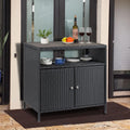 Garvee Patio Outdoor Wicker Storage Cabinet with Shelf, Powder Coated Steel, Patio Bar Table with 2-Door and Shelf, All Weather Resin Wicker, Patio Pool Garden Kitchen, Grey Table