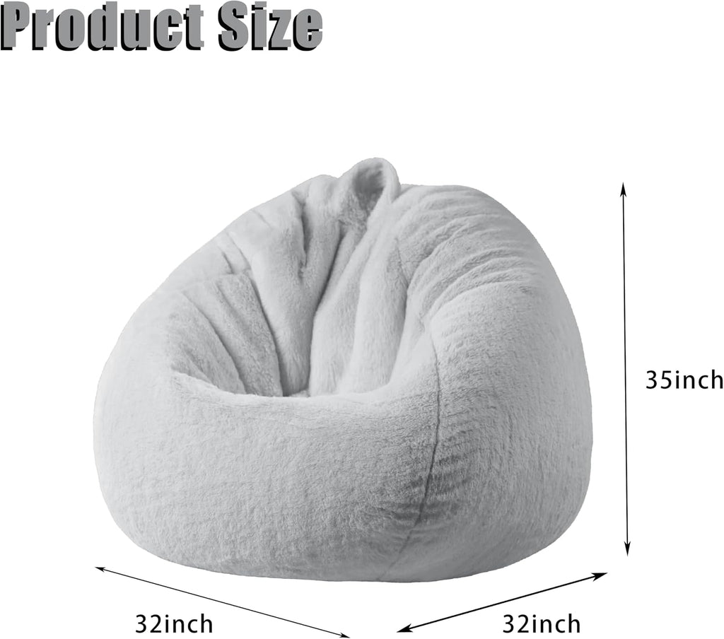 Faux Fur Comfy Bean Bag Chair Cover (No Filler), Fluffy Stuffed Animal Storage Bean Bag Covers Large Sofa for Adults, Premium Furry Fuzzy Bean Bag for Living Room Bedroom, Light Gray
