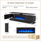 70" Fireplace TV Stand, Modern Entertainment Center for TVs Up to 80”, TV Console with Storage Cabinets, Media Console for Living Room, Glossy Black TV Stand and Black Fireplace