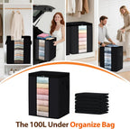 SpaceWhisper 6 Pack 100L Clothes Storage, Foldable Thick Fabric Blanket Storage Bags, Containers for Organizing Bedroom, Closet, Clothing, Comforter,Closet Organization with Handle,Black