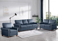 3 Piece Faux Leather Sofa Set,Mid Century Modern Couch and Loveseat Sets with Storage,Comfy Deep Seat Sofa with Nailhead Trim & Rolled Arm for Living Room,Office(Armchair+Loveseat+3 Seater,Navy)