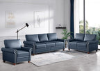 Faux Leather Loveseat Sofa, 59" W Mid Century Modern Couch with Storage, Comfy 2 Seater Sofa with Nailhead Trim & Rolled Armrests, Deep Seat Small Couch for Living Room, Apartment, Office (Navy)