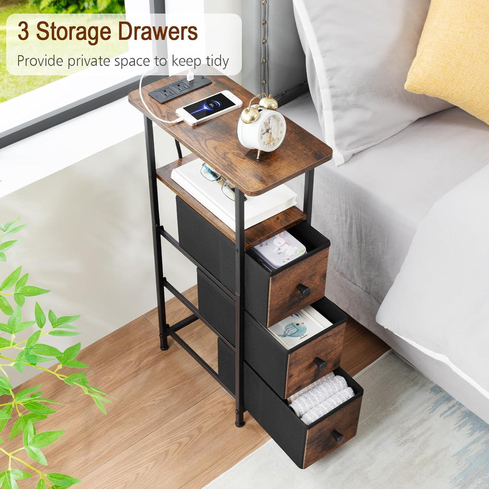 LOAKEKEL Narrow End Tables Living Room Set of 2 with Charging Station, Skinny...