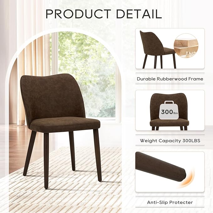 COLAMY Upholstered Dining Chairs Set of 4, Modern PU Leather Dining Room Kitchen Side Chair with Padded Seat and Wood Legs Restaurant/Cafe, Dark Brown