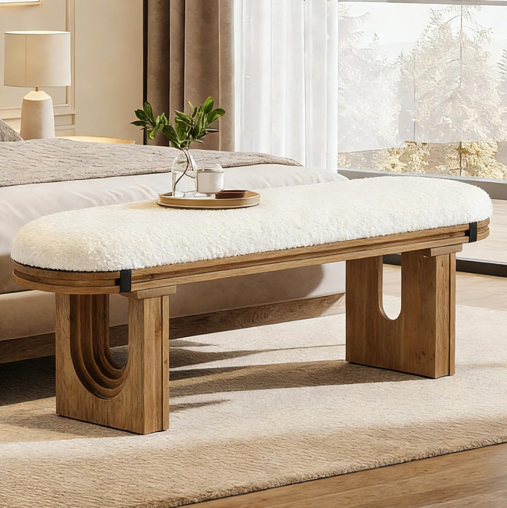 LITTLE TREE Solid Wood Bench, 47.24" End of Bed Bench, Entryway Bench wi...