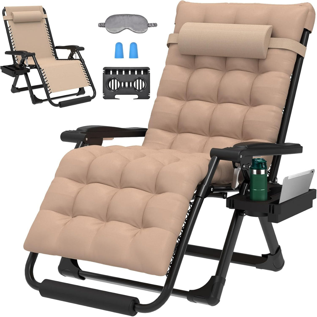 29In XL Zero Gravity Chair, 440LBS with Cushion | Anti Gravity Recliner Lounge Chair with Aluminum Alloy Lock & Footrest, 90-170° Adjustable, for Lawn Patio Indoor Outdoor
