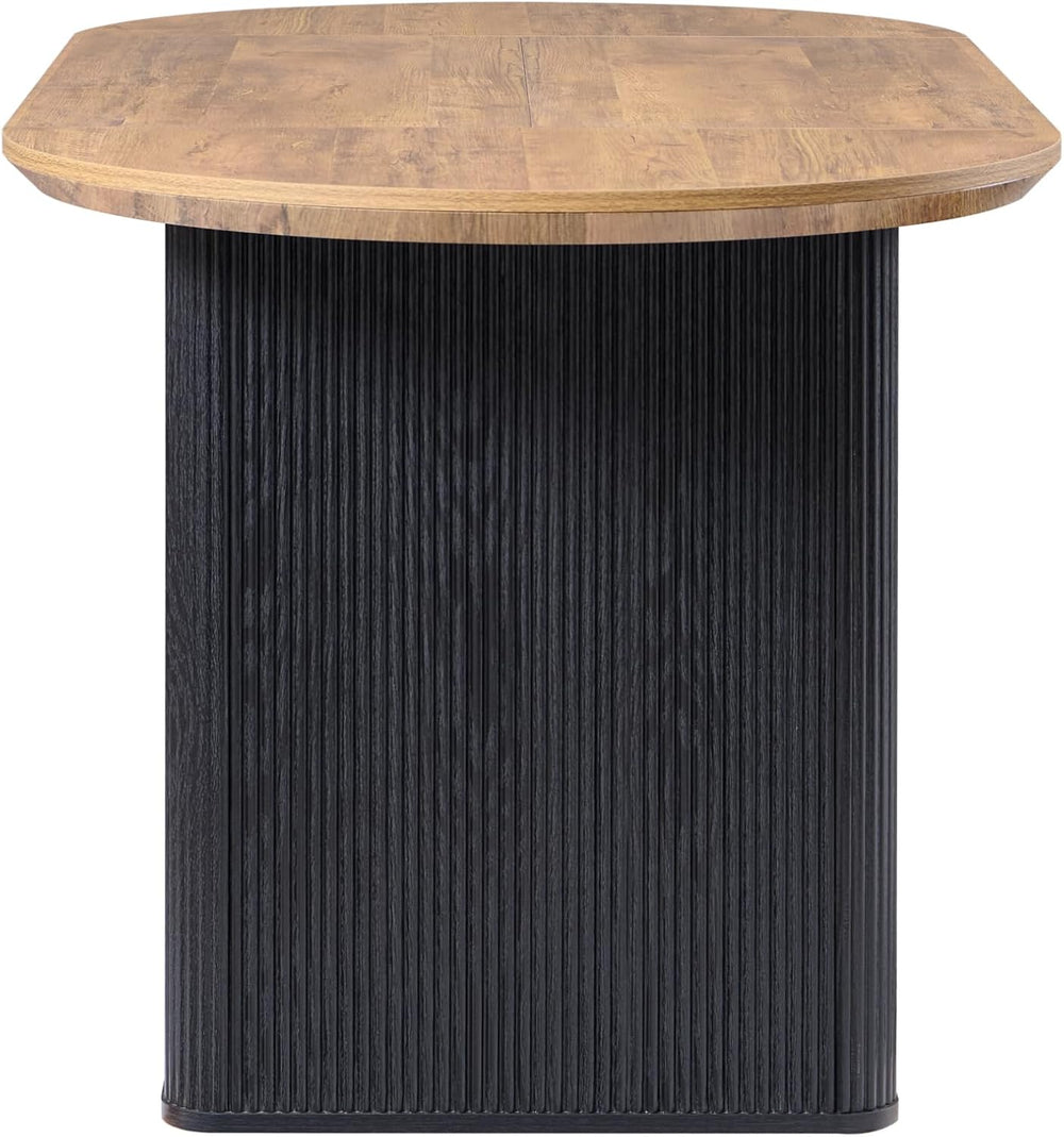 T4TREAM 63" Fluted Oval Dining Table for Kitchen Living Room,Brown&B...