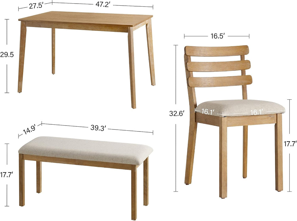Farmhouse Dining Table Set for 4, Wooden Kitchen Table & Solid Wood Chair...