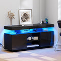 HOMMPA Modern LED TV Stand for 55/50/43/40/32 inch TV with Power Outlets, Gaming TV Consoles with Storage Entertainment Center with LED Lights Game Cabinet for Living Room Black