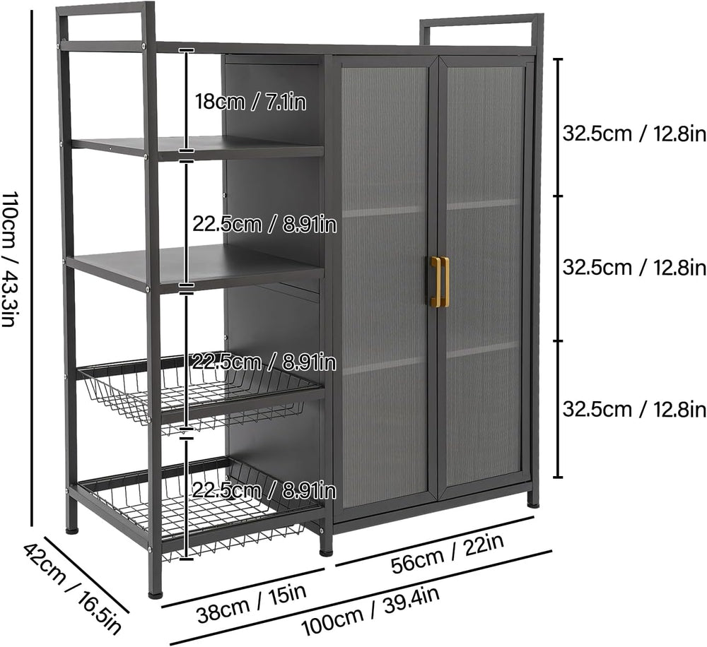 Kitchen Pantry Cabinet with Clear Doors, Metal Sideboard with Open Storage Sh...