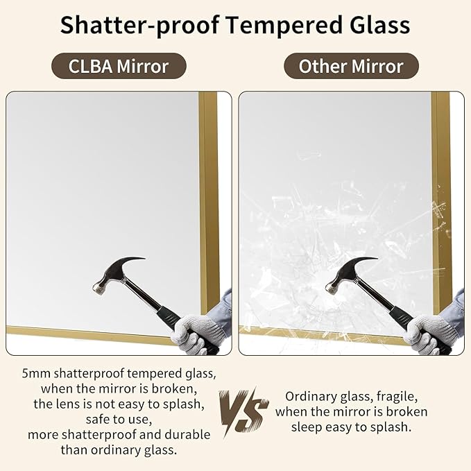 Brushed Gold Mirror, 30x36 Inch Aluminum Framed Rectangle Mirror, Anti-Rust, Tempered Glass, Square Corner Wall Mirror for Over Sink, Vanity, Bedroom, Entryway, Horizontal/Vertical