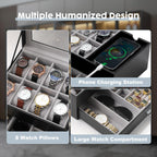 Dajasan Watch Box, Watch Case for Men, 8 Slot Watch Display Case with Glass Lid, Large Watch Holder Organizer, Sunglass Storage Organizer for Watch, Ring, Jewelry, Gift Idea, PU Leather (Black)