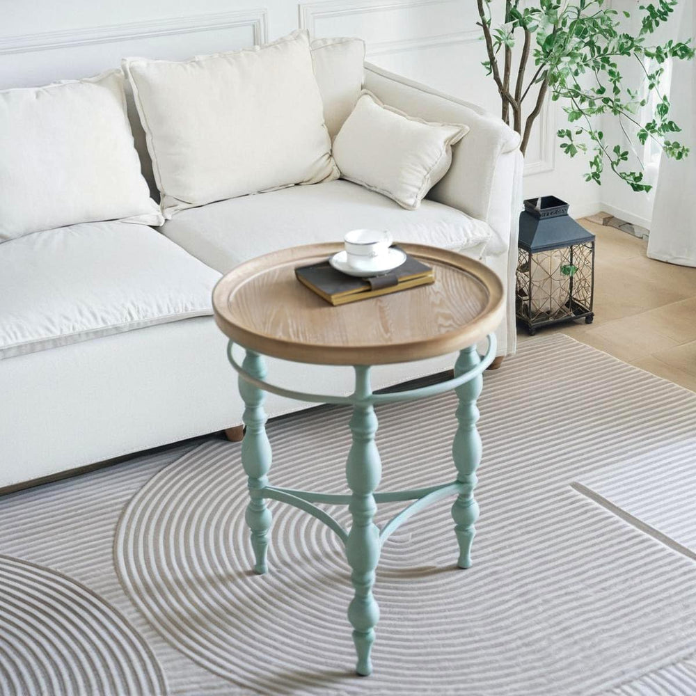 Rustic Farmhouse Round End Table, French Country Vintage Side Table,φ20.1'...