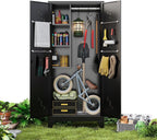 Storage Cabinet 1.4×2.8 FT, Metal Outdoor Sheds for Garden Tool Organization, Heavy Duty Storage Sheds with Lockable Doors and Vents for Backyard, Garden, Patio Lawn