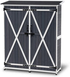 MCombo Outdoor Storage Cabinet with Shelves, Wood Garden Shed with Floor, Outside Tool Shed with 2 Lockable Doors for Backyard Patio Lawn, 1400 (Gray)