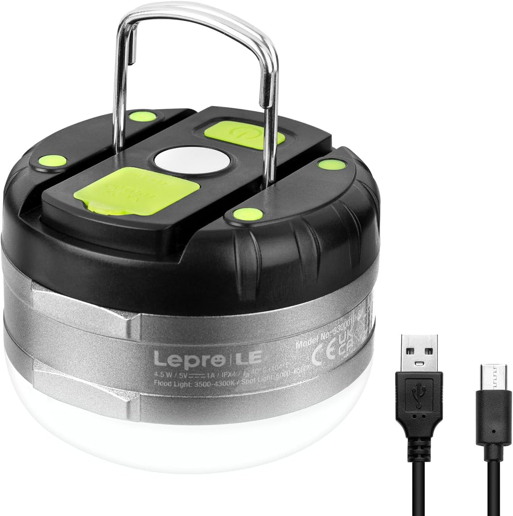 LE LED Camping Lantern Rechargeable, 410LM, 5 Light Modes, Power Bank, Waterp...