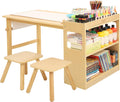 Bateso Kids Art Table and 2 Chairs Set with Roll Paper & Storage, Wooden Kid Craft Table for Drawing, Learning and Reading, Toddler Activity Play Desk for Home, Playroom or Classroom