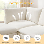 98" Cloud Modular Sectional Sofa Couches with Ottoman, Ivory White | Oversized Modern Sleeper Sofa with Deep Seat Double-Layer Thick Cushion, Convertible Upholstered Sofa Set for Living Room