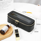 Aveniee Clear Makeup Brush Bag,Slim Cosmetic Brush Holder,Small Toiletry Bag Mini Travel Case for Women,Thin Make up Bags with Dual Zipper,Cute Travel Essentials Organizer,Black