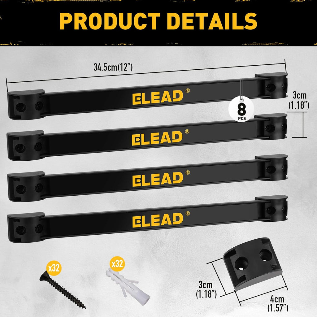 ELEAD 9-Piece 12" Magnetic Tool Holder Storage Organizer - Wall Mount Rack Garage Organization Power Magnet Hanger Workbench Board Slatwall Van Organizers Mounted Hanging Strip