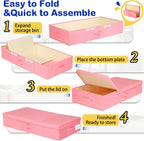 Under Bed Storage, Large Underbed Storage Containers with Lids, Foldable Clothes Storage Bins W/ Reinforced Handle for Bedroom Organization, Closet Organizers for Blanket, Shoe, Pillow -2 Pack, Pink