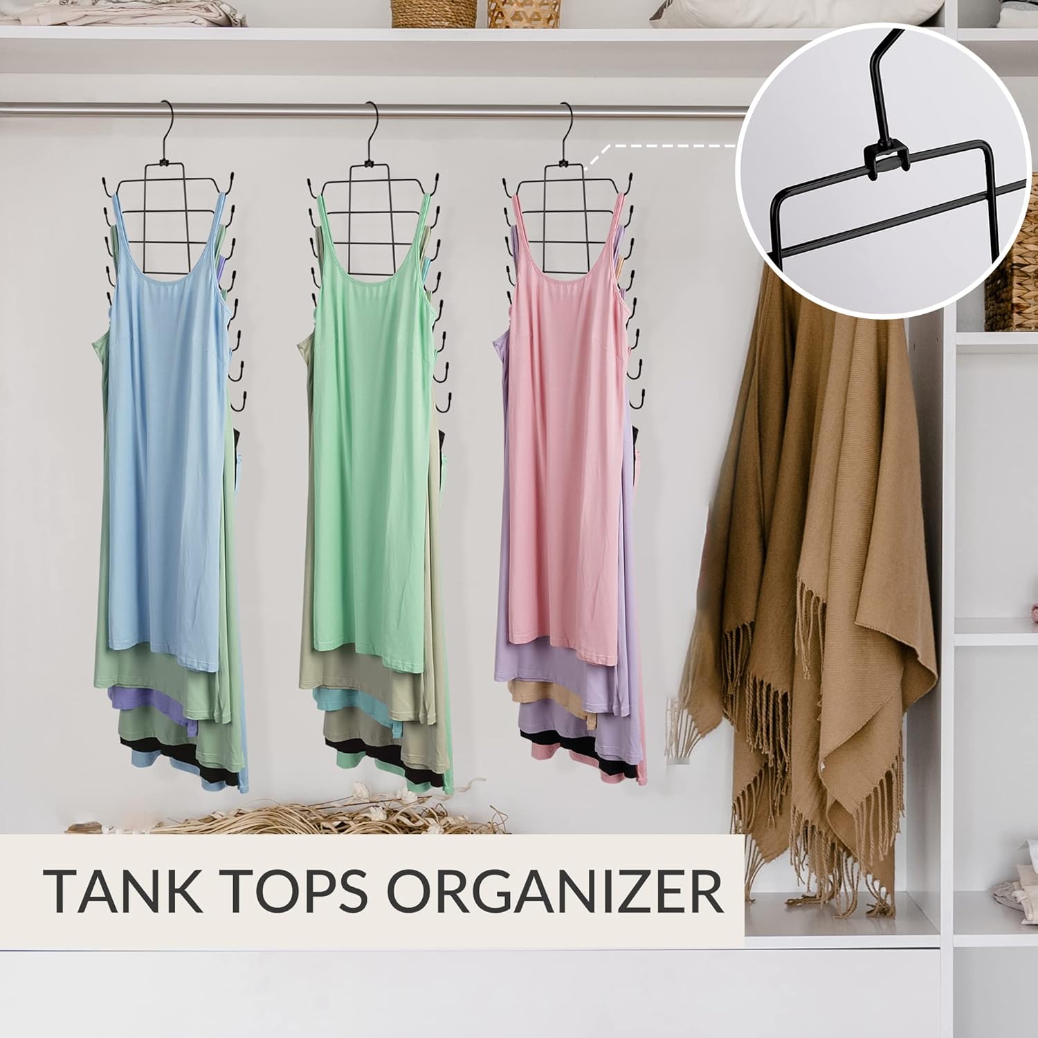 ZEDODIER 4 Pack Tank Top Hanger Space Saving, Bra Hangers for Closet Organizer, Hanging Bra Organizer Tank Tops Holder with 32 Hooks, Metal Closet Organizers and Storage Small Space Solutions, Black