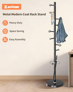 ZOZOE Metal Coat Rack Stand, Modern Coat Rack Freestanding with Natural Marble Base, Sturdy Industrial Coat Racks with 8 Hooks & Umbrella Holder,Black Coat Tree Hanger Stand for Entryway,Office