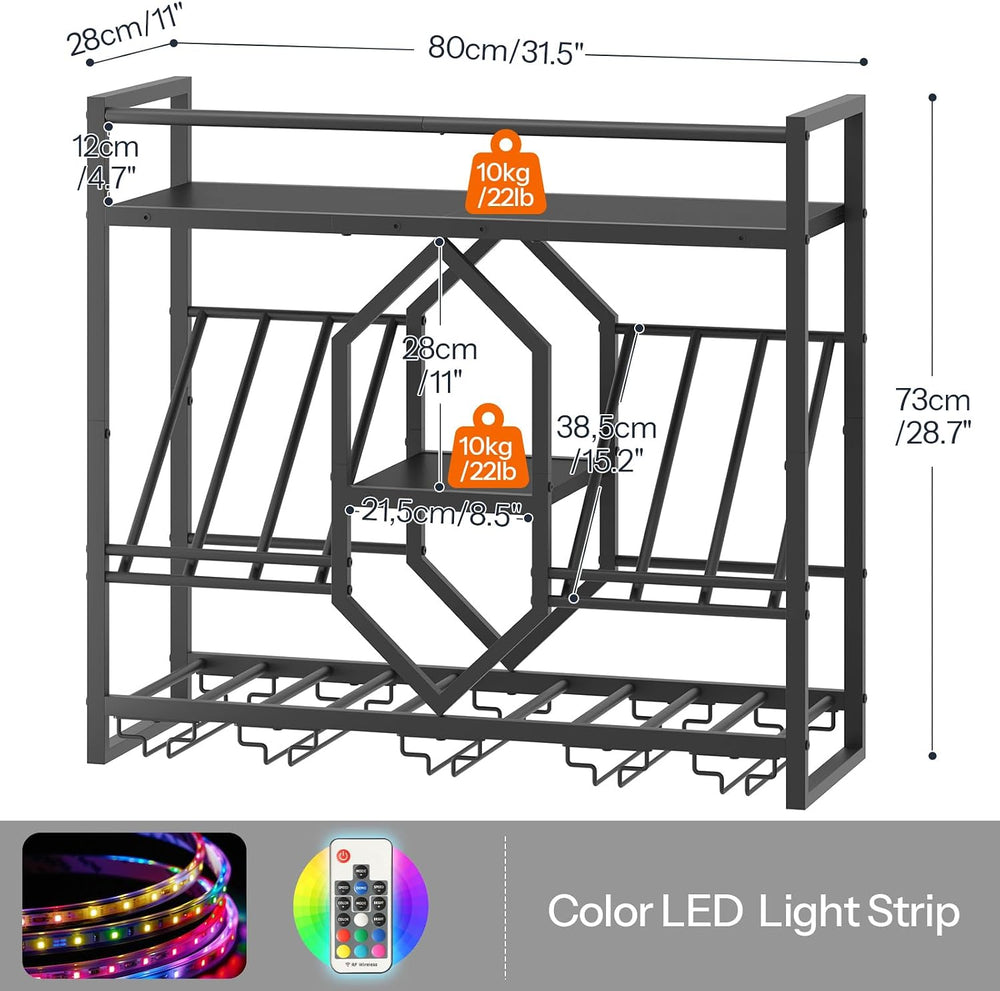 HOOBRO Wall Mounted Wine Rack with LED Light, 31.5" Wine Shelf, 3 Tier W...