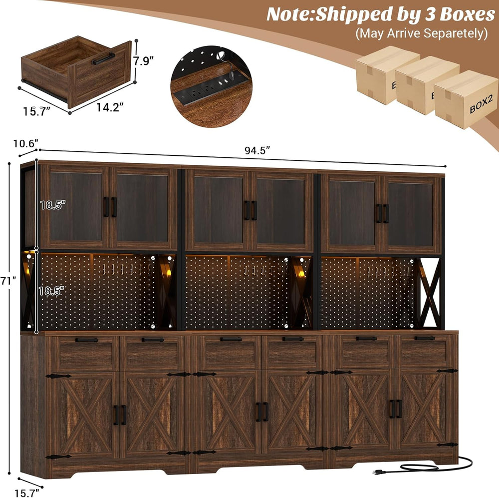 Unikito 94.5" Wide Kitchen Pantry Cabinet with 3 Power Outlets & LED...