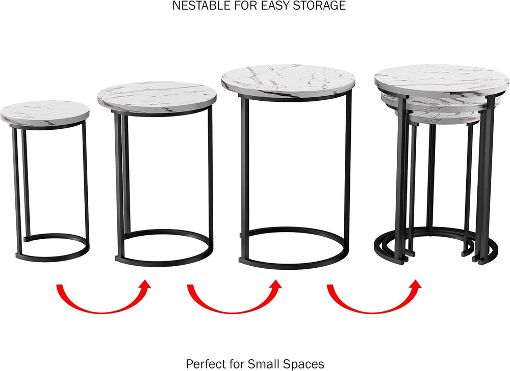 Lavish Home Round Nesting Tables Set of 3, Faux Marble Tabletop, White | 25”H...