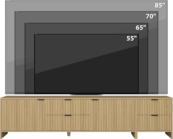 Fluted TV Stand for TVs up to 85",Modern TV Console with 4 Drawers,Wood Entertainment Center with Adjustable Shelves & Storage Cabinets for Living Room,Natural Oak