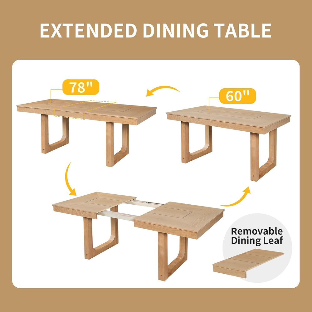 P PURLOVE 7 Piece Extendable Dining Table Set, Wooden Rustic Extendable Table...