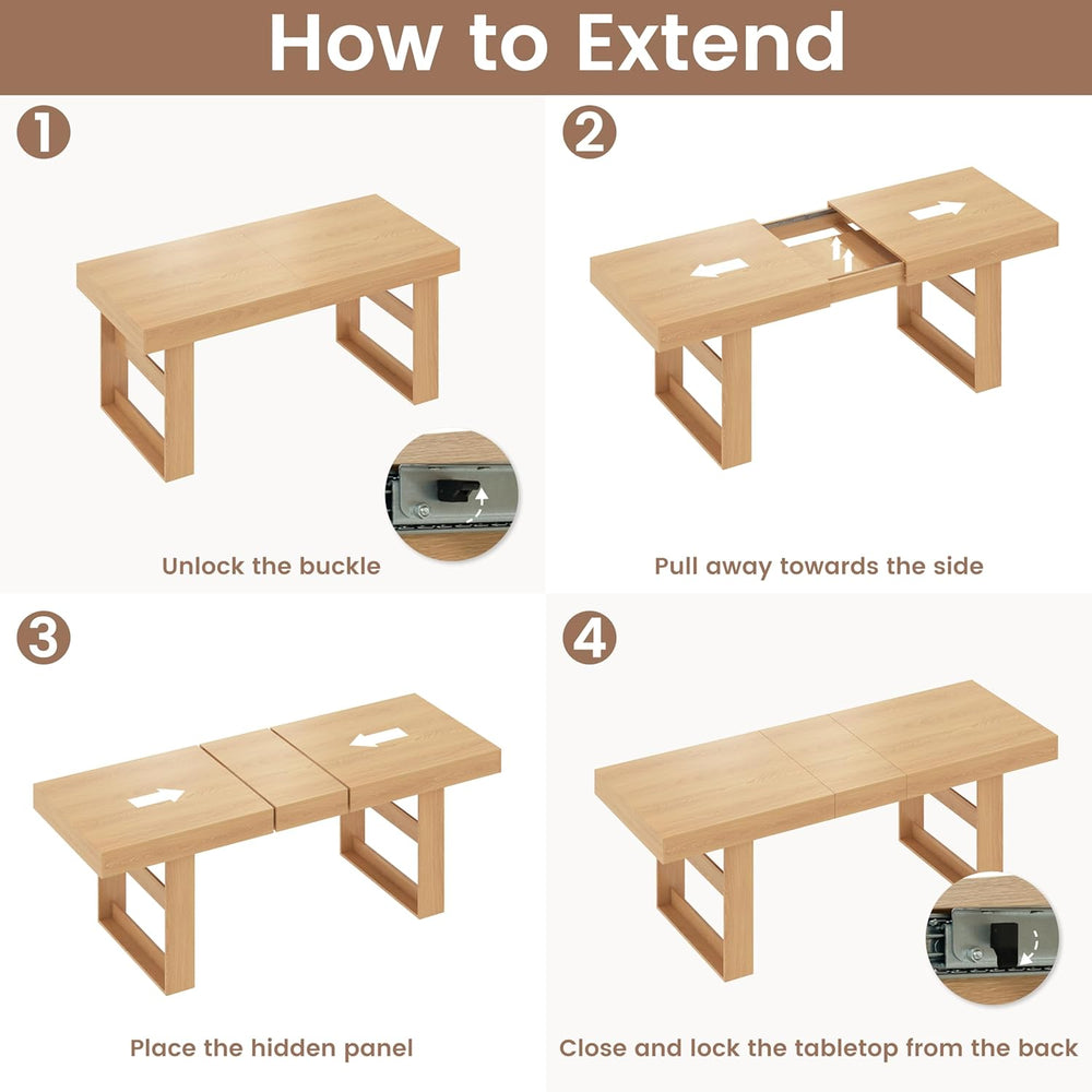 70.9" - 86.6" Extendable Dining Table for 8-10 Person, Modern Expan...