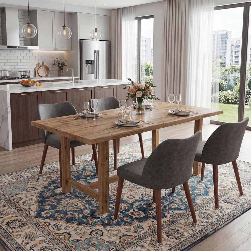 GarveeHome Wooden Dining Chair Set of 4 Upholstered Leather Dining Chair with...