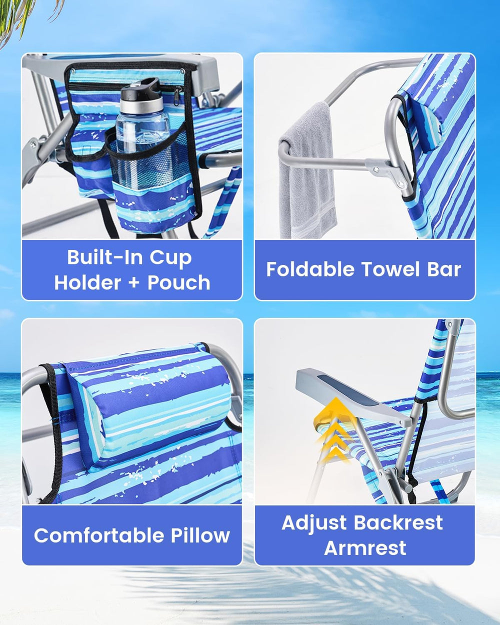 GVDV 2 Pack Backpack Beach Chairs for Adults, 14" Mid-Height Foldable Ch...