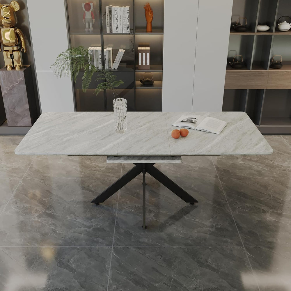 Extendable Dining Table, Modern Dining Table with Metal Leg, 62.4‘’-78.15‘’ K...