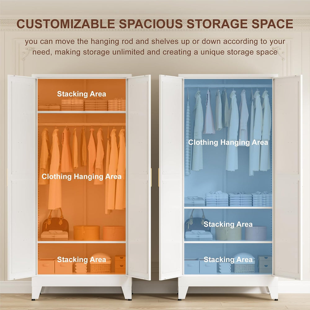 LCAOPC 71" Tall Metal Wardrobe Closet with Adjustable Shelves and Hangin...