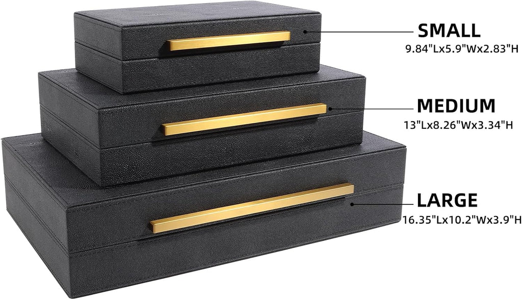 Set of 3 Decorative Boxes with Lids, Faux Shagreen Nesting Decorative Box for Home Decor, Jewelry Boxes, Photo Boxes, Keepsake Storage Boxes (Black)