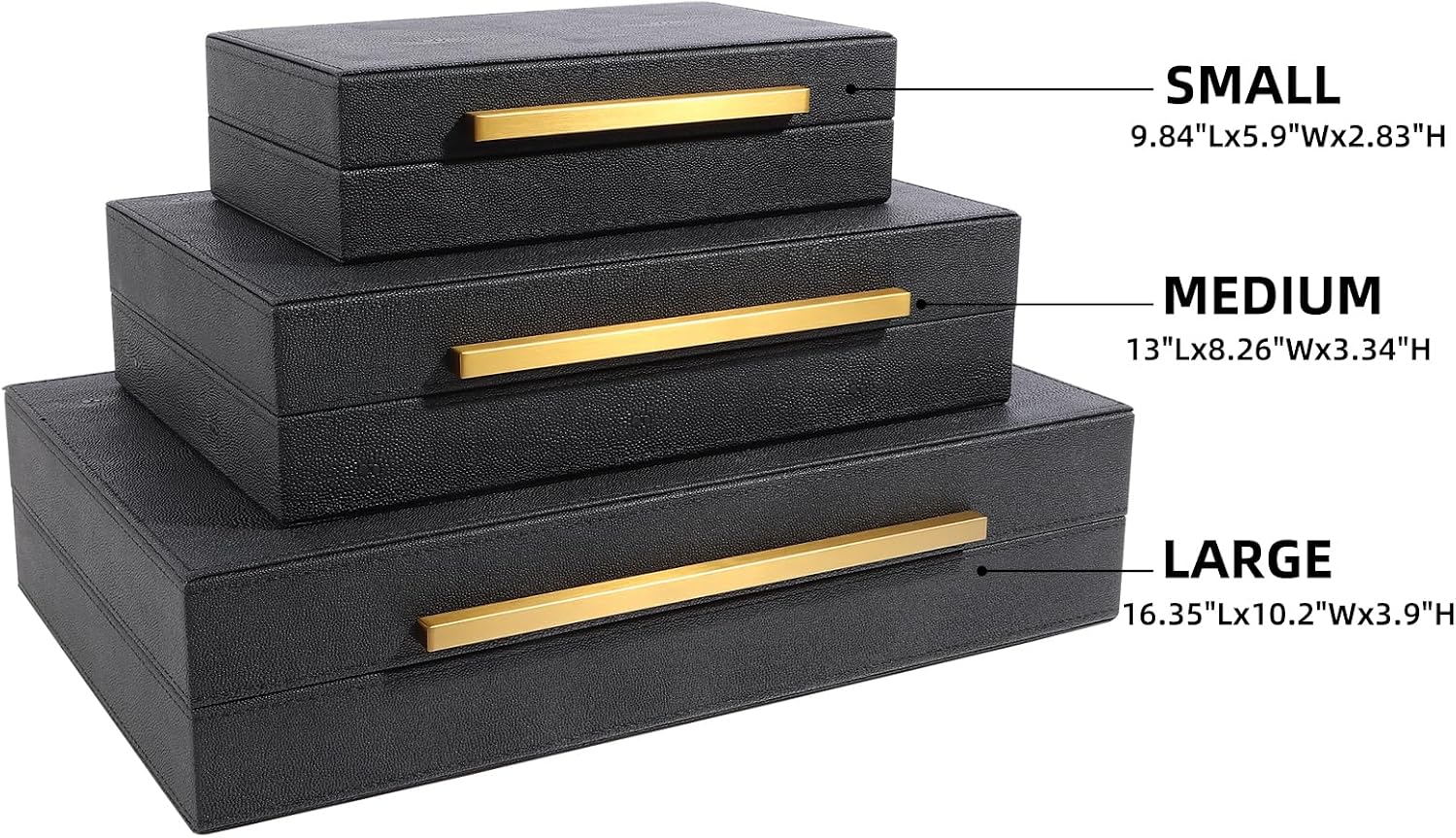 Set of 3 Decorative Boxes with Lids, Faux Shagreen Nesting Decorative Box for Home Decor, Jewelry Boxes, Photo Boxes, Keepsake Storage Boxes (Black)
