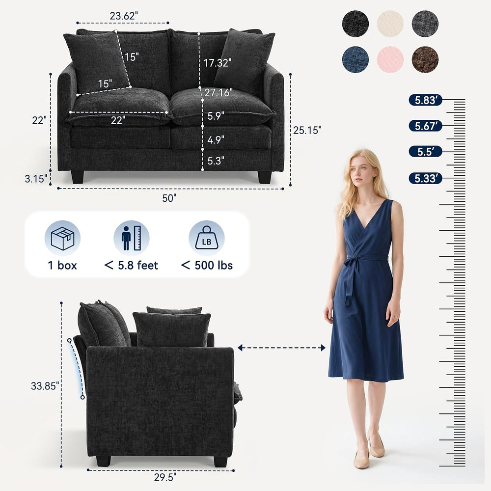 Loveseat Sofa Couch 2 Piece Set, Small Compact 50" Love Seat 27" De...