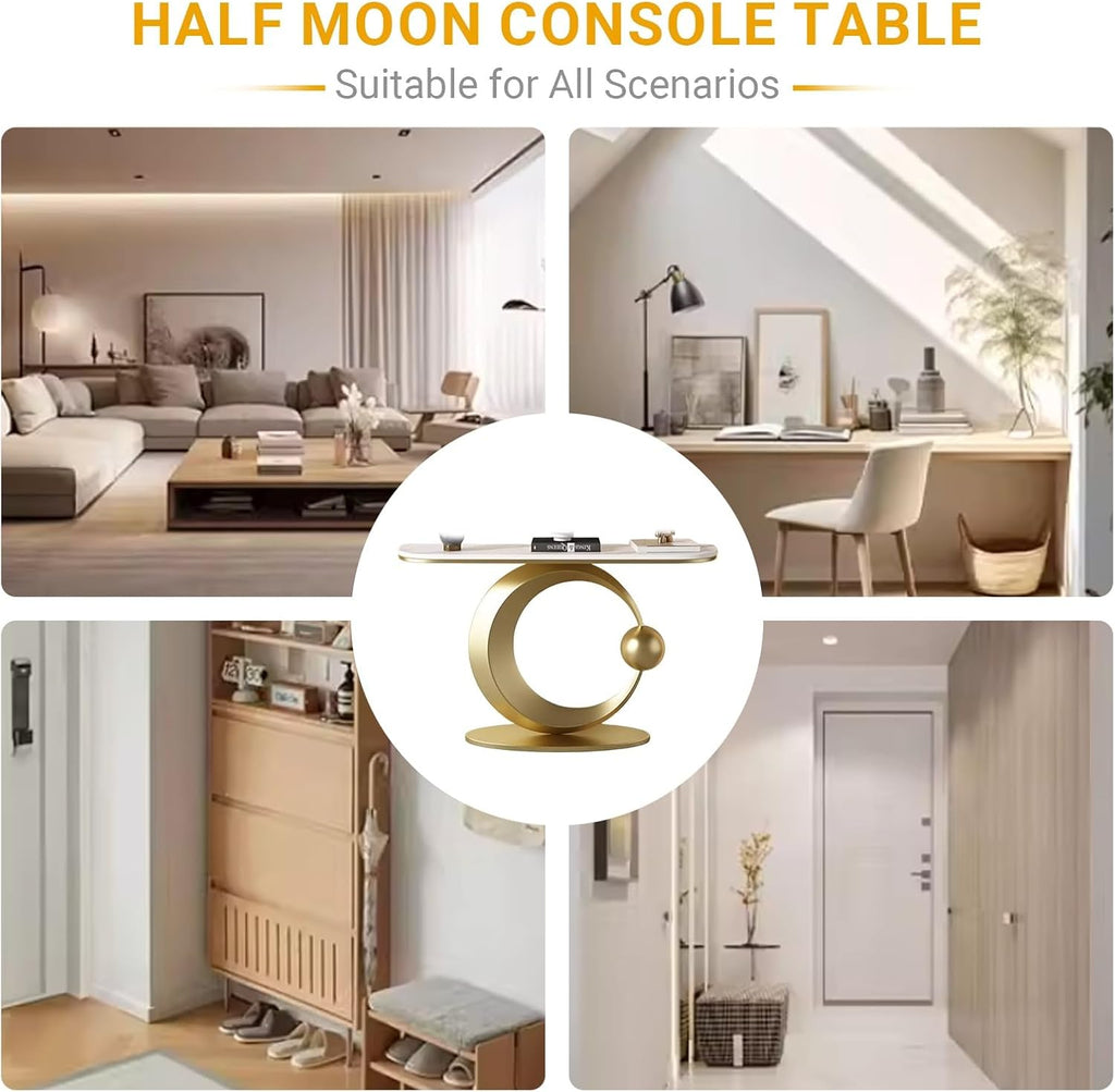 Modern Entryway Table - Half-Moon Console & Sofa Table for Hallway, Foyer, Entrance - Stylish Accent Display Furniture for Home Decor & Organization